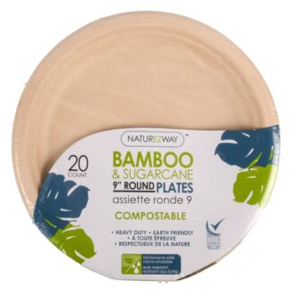 Naturezway Bamboo Round Plates 9" 20 Ct
