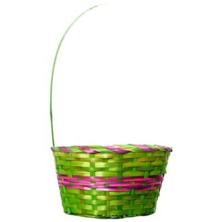He Easter Bamboo Basket Oval W/High Handle 10.2" X 6.1" X 5.5" H:17.7"