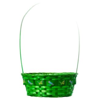 He Easter Bamboo Basket Oval W/Printed Band 10"X 8" X 16" /Asst