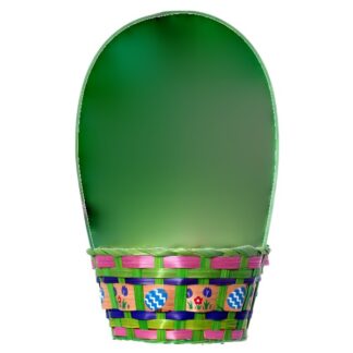 He Easter Bamboo Basket Round W/Printed Eggs 8" X 13.75"