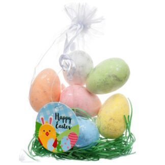 He Easter Eggs 6Pc W/Grass & Mesh Bag