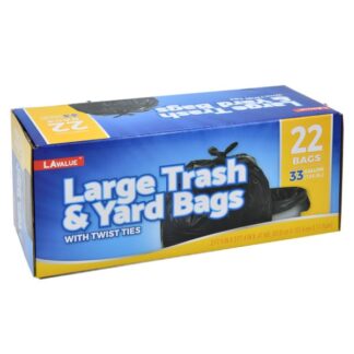 Large Trash & Yard Bags 33Gal/22Ct Black  W/ Twist Ties