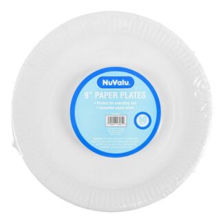 Nuvalu Paper Plate Round 9" 50Ct White Uncoated