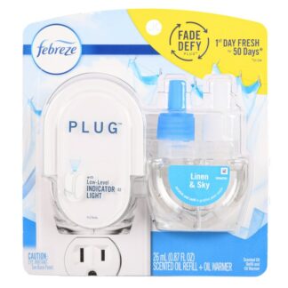 Febreze Plug Starter Kit Linen & Sky Oil Refill .87 Oz