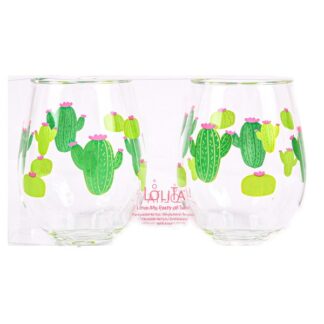 Wine Stemless  Cactus Acrylic Clear 2 Pc 15 Oz