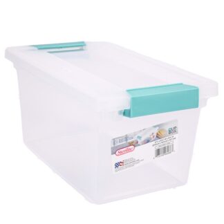 Sterilite Medium Clip Box Clear W/ Aqua Chrome Accent