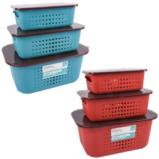 Storage Basket Set W/Lid Asst Color 3 Pc