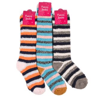 Hw Women Cozy Mid Calf Socks W/Stripes Asst 1Pr
