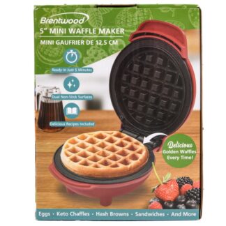 Brentwood Mini Waffle Maker Red 5"