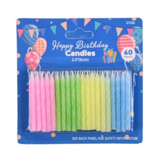 Happy Birthday Candles Asst Color 2.4" 60Pc