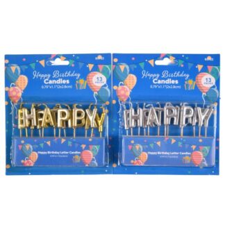 Happy Birthday Candles Silver/Gold .79X1.1" 13Pc