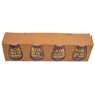 Glass Stemless Alexa Saying 4Pc 16-Oz