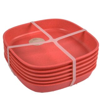 Wheat Straw Sq Plates Coral Color 6 Pk