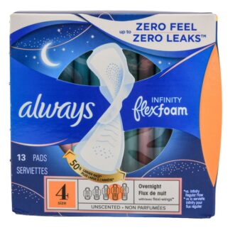 Always Infinity Pads W/Wingssize 4 Overnight 13 Ct