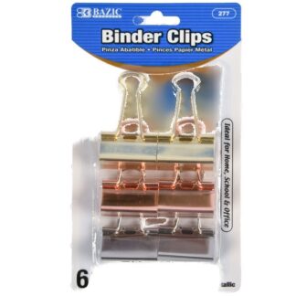 Bazic Binder Clips Metallic Colors Med 6 Pc