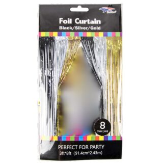 Metallic Fringe Curtain Gold/Silver/Black 3X8"