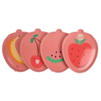 Wheat Straw Plate Asst Fruit Pink 4 Ct