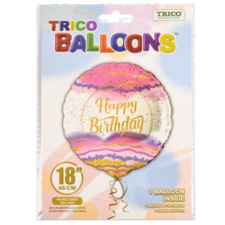 Happy Birthday Marble Pink Balloon 18"