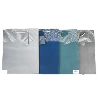 Gift Bag Dark Col W/Silver Pattern Asst Lg 32X26X12 Cm