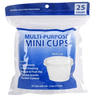 Multi-Purpose Mini Cups W/Lid Clear 2.5 Oz 25 Pk