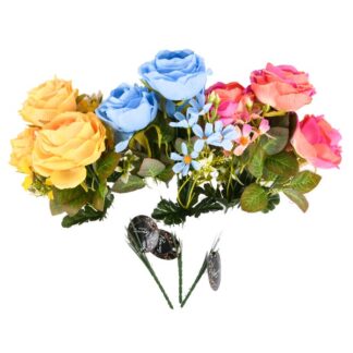 Plast Rose & Small Daisy 5Head Asst 3-Col 15.65"