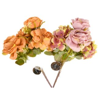Plast Rose & Hydrangea 5Head Asst 2-Col 17.18"