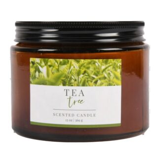 Amber Mason Jar W/Blk Lid Tea Tree 13 Oz
