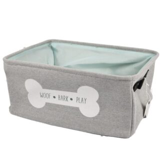 Pet Linen Storage Bin W/Bone Grey/Teal 17X13Xh8
