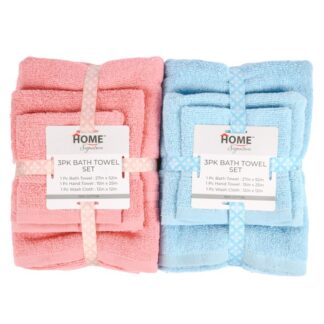 Cotton Bath Towel Set Asst Color 3 Pc