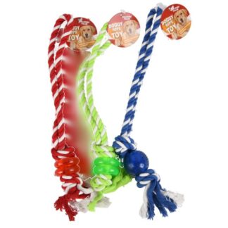 Dog Toy Rope/Rubber Tug Chews Asst Col Pdq
