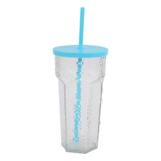 Glass Tumbler W/Lid & Straw Clear 670 Ml