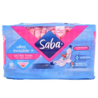 Saba Ultra Thin Pads Regular W/Wings 18 Ct