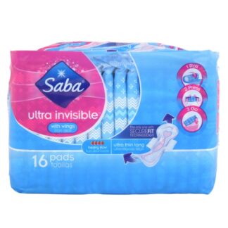 Saba Ultra Invisible Pads W/Wings Long 16 Ct