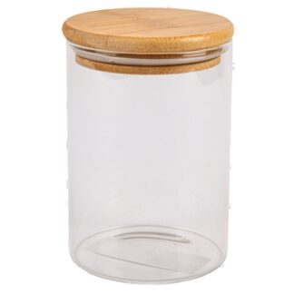 Glass Jar W/Bamboo Lid Clear 3-1/4Dx4-3/4"H