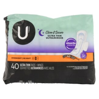 U By Kotex Pads Overnight Ultra Thin 40 Ct