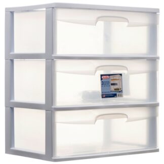 Sterilite #29308 White Drawer Cart 3 Unit - Wide