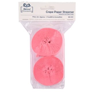 Crepe Streamers Pink 1.7In X 82Ft Roll 2 Ct