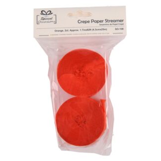 Crepe Streamers Orange 1.7In X 82Ft Roll 2 Ct
