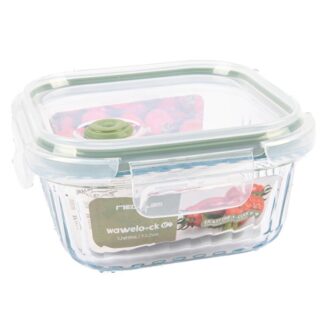 Wavy Glass 17 Oz Square Food Storage Dark Green Vent