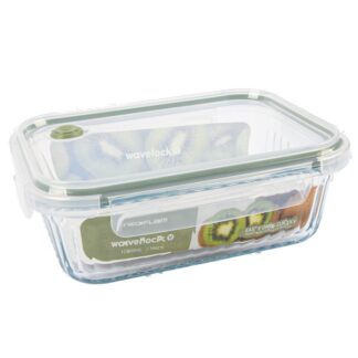 Wavy Glass 34 Oz Rectangle Food Storage Dark Green Vent