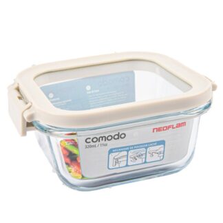Comodo Glass 11 Oz Square Food Storage White Lid