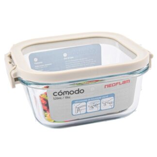 Comodo Glass 18 Oz Square Food Storage White Lid