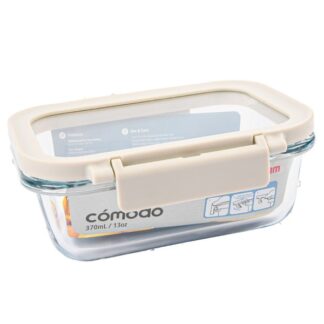 Comodo Glass 13 Oz Rectangular Food Storage White Lid