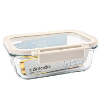 Comodo Glass 20 Oz Rectangular Food Storage White Lid