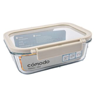 Comodo Glass 34 Oz Rectangular Food Storage White Lid