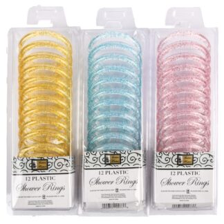 Plastic Glitter S/Curt Rings Asst 12 Pc