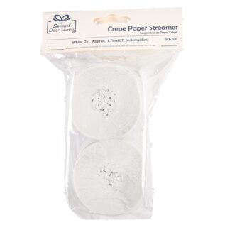 Crepe Streamers White 1.7In X 82Ft Roll 2 Ct
