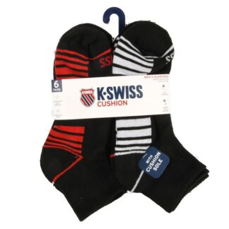 K-Swiss Mens Quart Sock Blk W/Stripe Sz 6-12 6 Pr