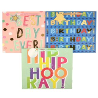 Happy Bday Gift Bag Foil Accent Asst Wide Lg