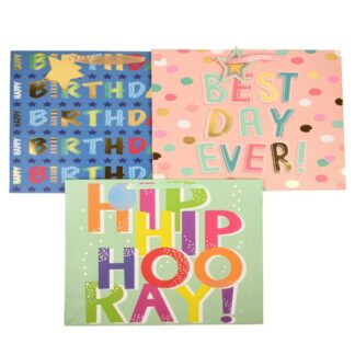 Happy Bday Gift Bag Foil Accent Asst Wide Xlg